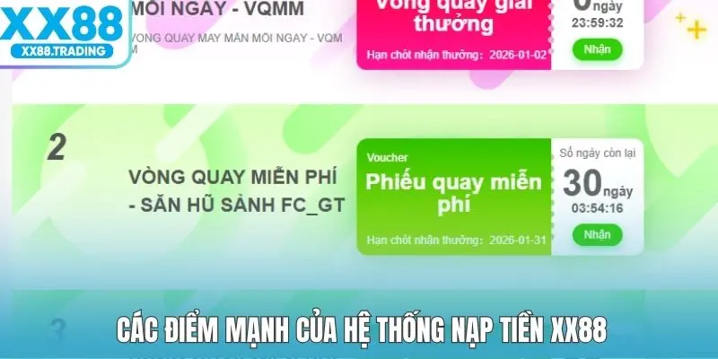 Các điểm mạnh của hệ thống nạp tiền XX88